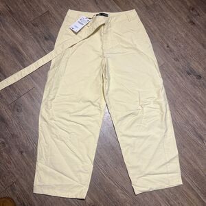 Zara Butter Yellow Lightweight Belted Barrel Wide Leg Pants - New!
